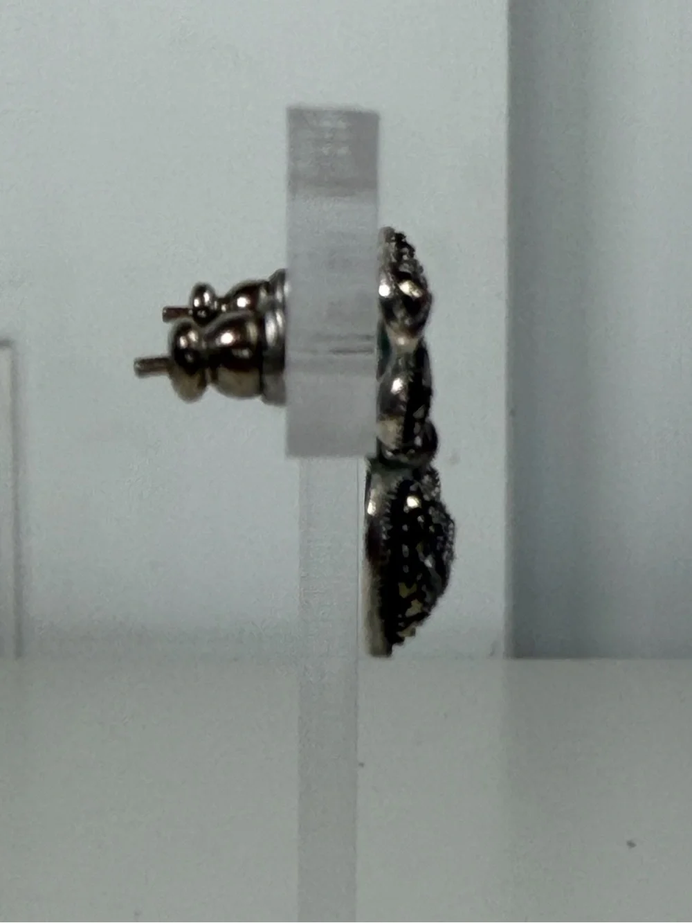 Vintage Sterling Silver Heart With Bow Marcasite Earrings‎